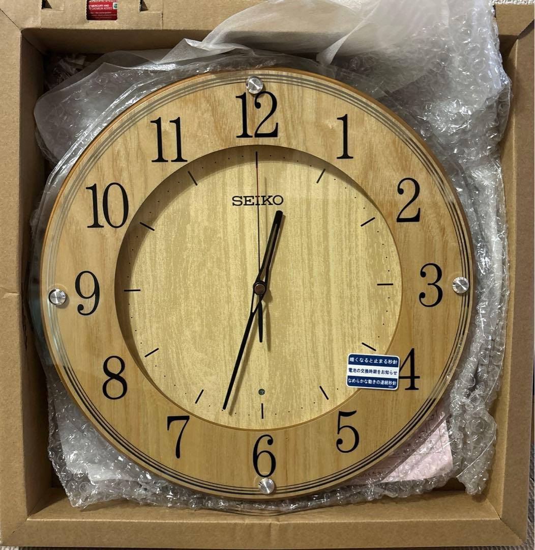未使用品 セイコークロック 掛時計 電波 薄茶木地 KX270B