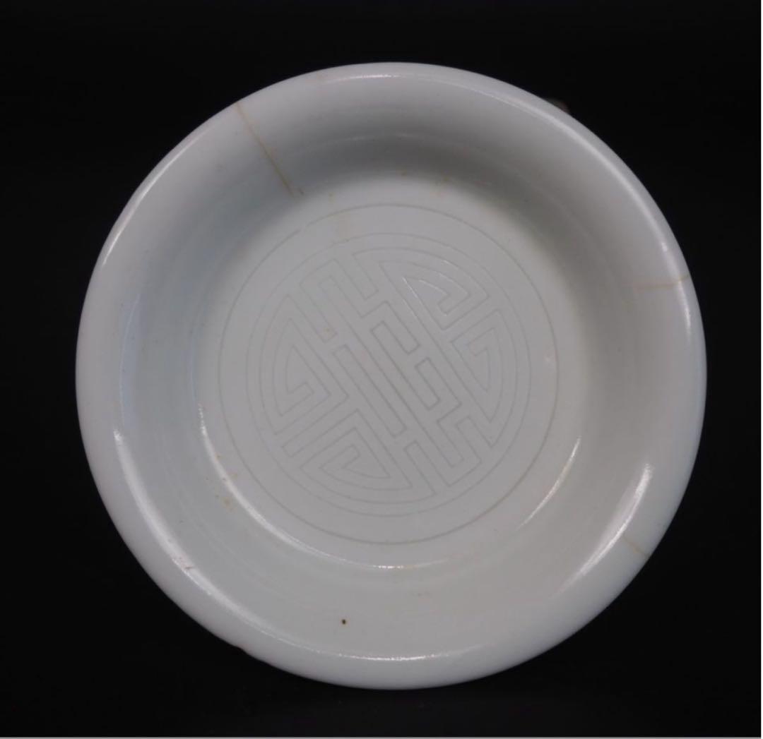 送料無料 清時代　南京白磁陰刻双喜小皿5枚　中国古玩