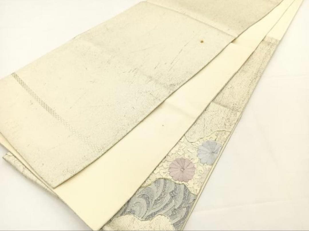 振袖 フルセット５点特価　サイズM正絹　 扇子花文　刺繍西陣袋帯