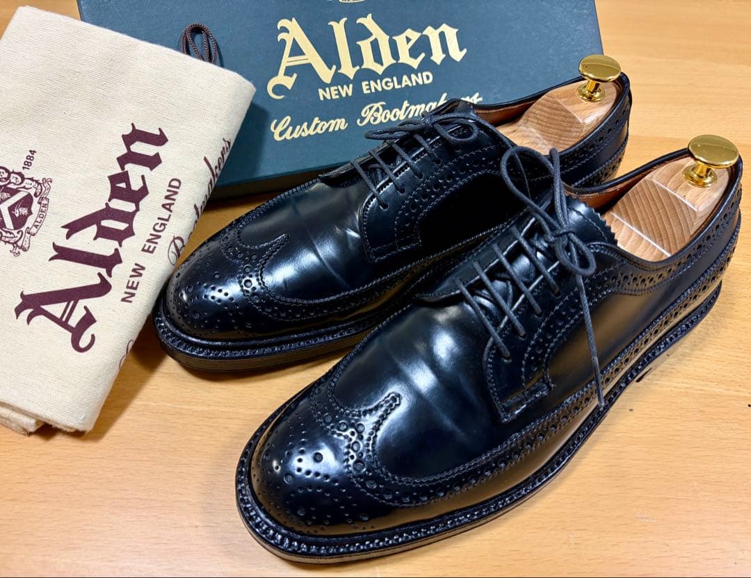 オールデン 975 ロングウィングチップ ブラック コードバン 7 B/D