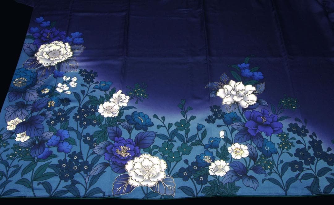 モダン洋花　無地　ぼかし染め　正絹振袖フルセット　成人式　ｍ35