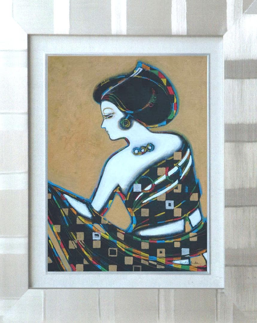 油絵 菅家令子 絵 絵画インテリア額付(黒) uF6-010311 人物 女性像