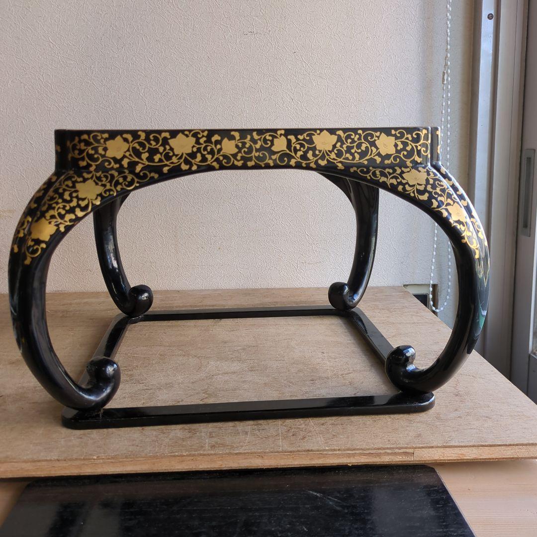 骨董 お膳 蒔絵 猫脚 高脚 木製 漆器 縁起柄 鶴亀 膳 台 飾り台 豪華