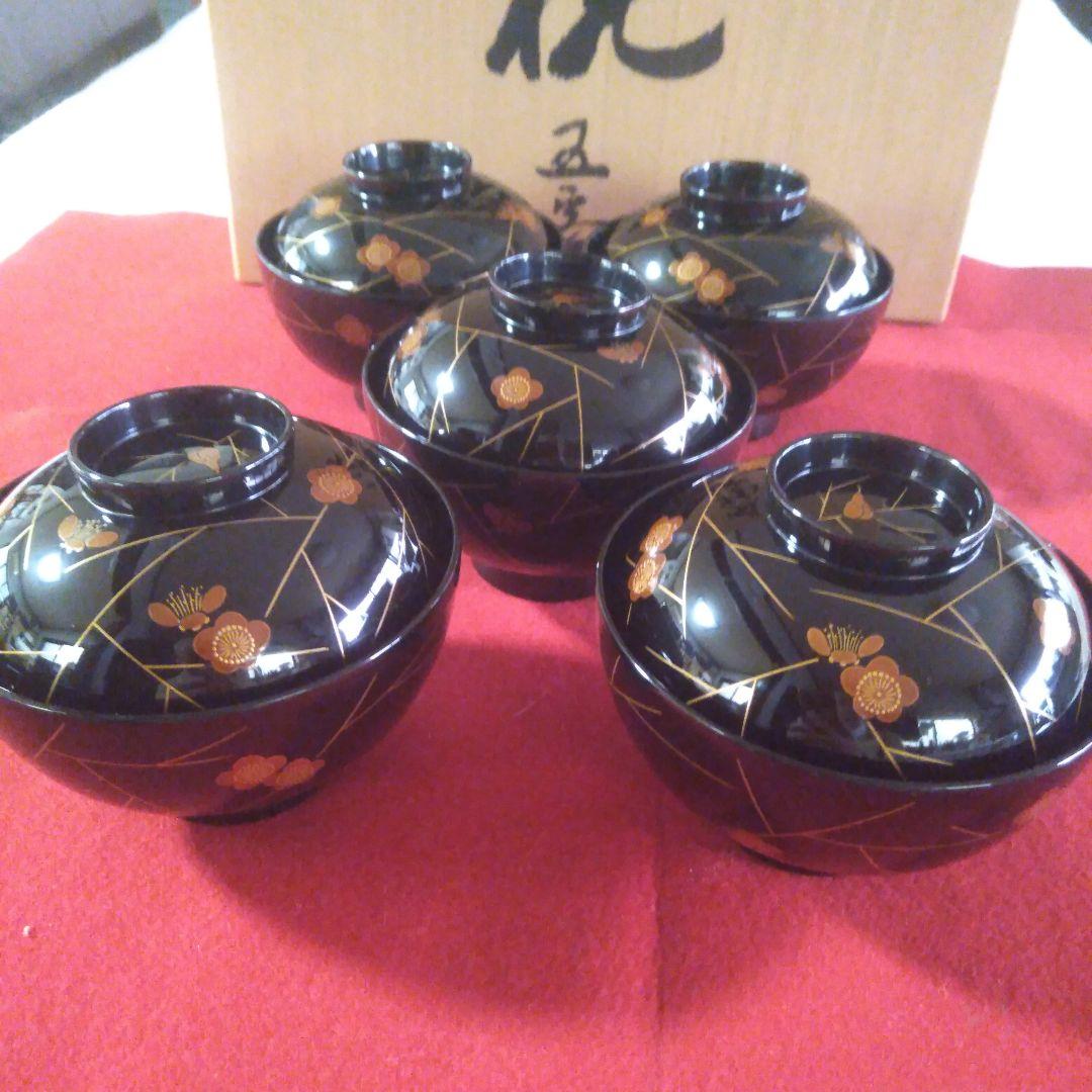 輪島塗稲忠漆芸堂謹製　椀五客未使用品