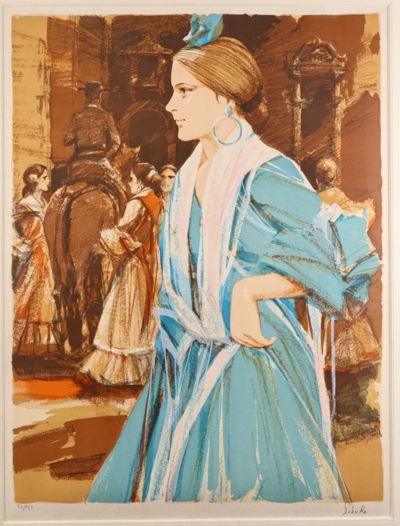 斉藤三郎　「 青色服の踊り子 」　リトグラフ　54/150　直筆サイン　BK24