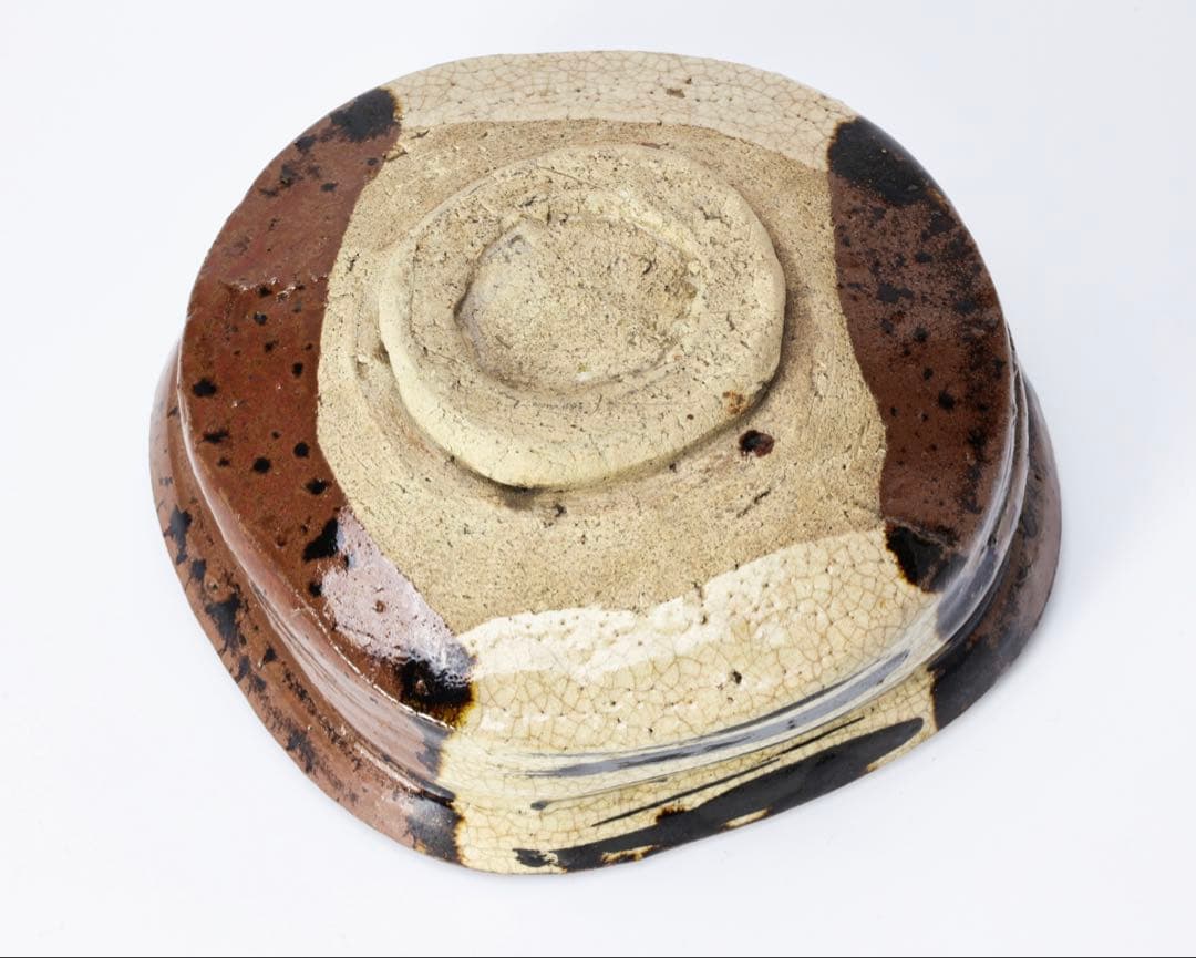 古織部 干柿紋沓形茶碗 木箱付 茶道具 抹茶碗 美濃焼 織部焼 骨董品 古美術品