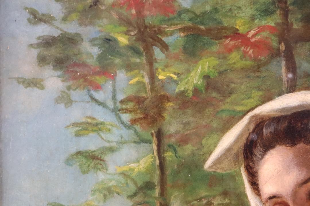 真作保証 19世紀古画 J.W. Chapman 「婦人像」油彩4号 1888年