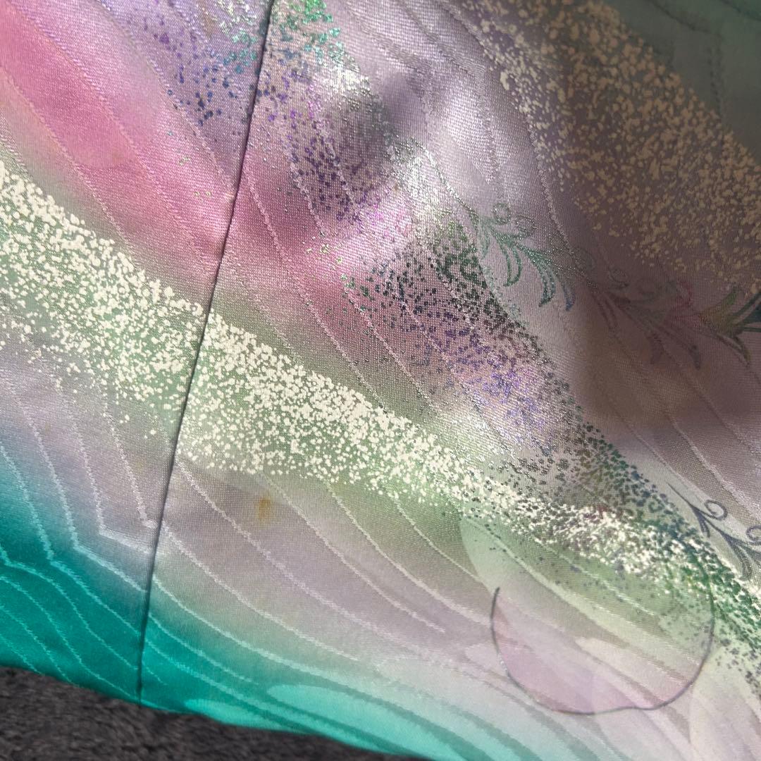 正絹　振袖　フルセット　６点　モダン　成人式　個性的　トール　裄丈長め