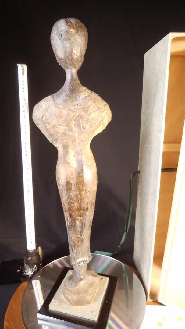 松本作【乾漆少女像】高５９cm◆木箱付き◆古代銅像様ブロンズ彫刻風裸婦ドール人形