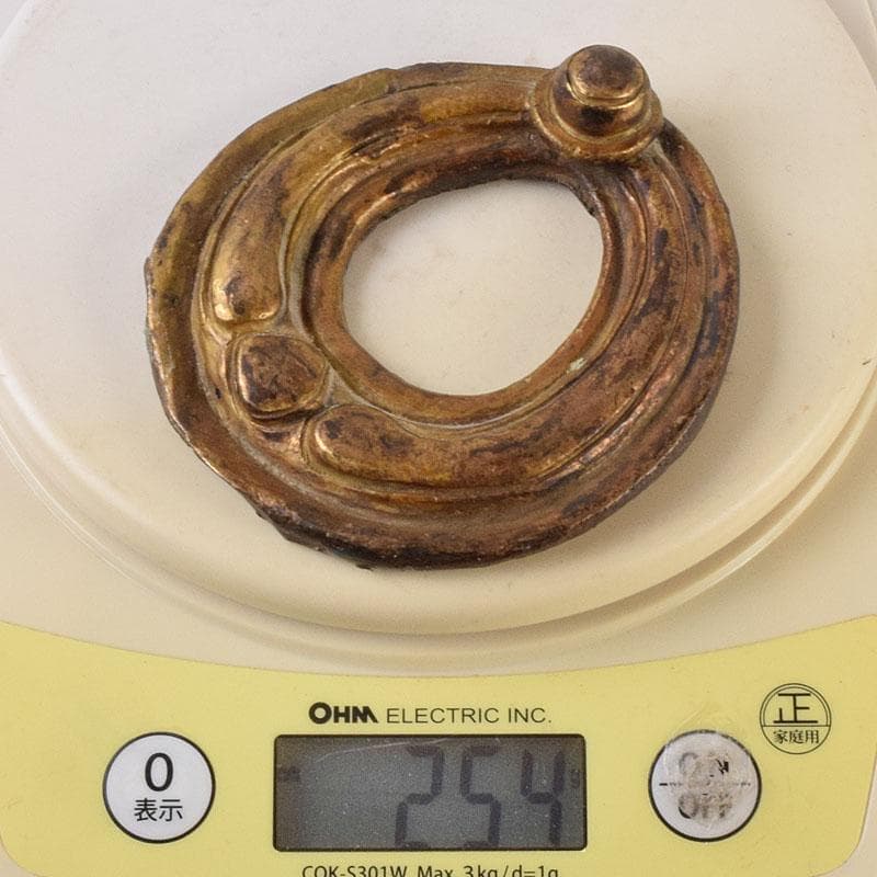 仏教美術　古銅鍍金　絡子環　円環　置物　縁起物　唐木台座付　C　R9219