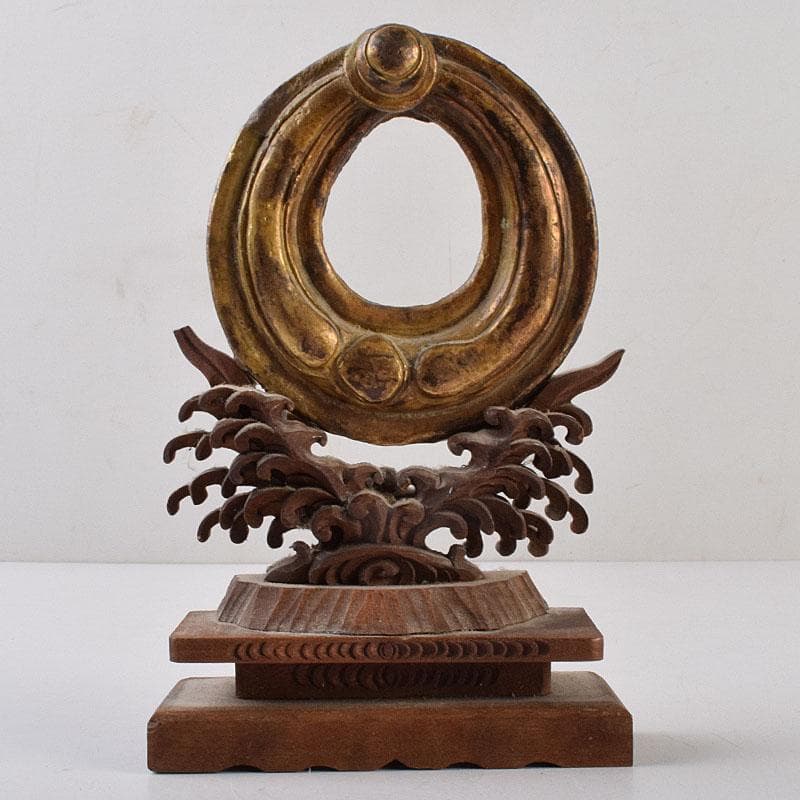 仏教美術　古銅鍍金　絡子環　円環　置物　縁起物　唐木台座付　C　R9219