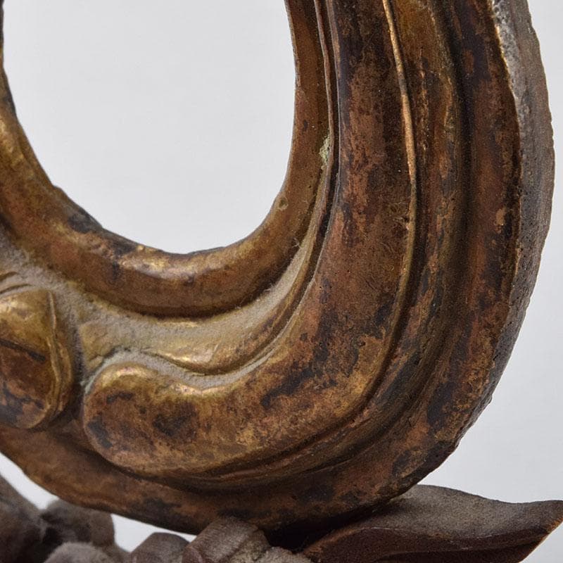 仏教美術　古銅鍍金　絡子環　円環　置物　縁起物　唐木台座付　C　R9219