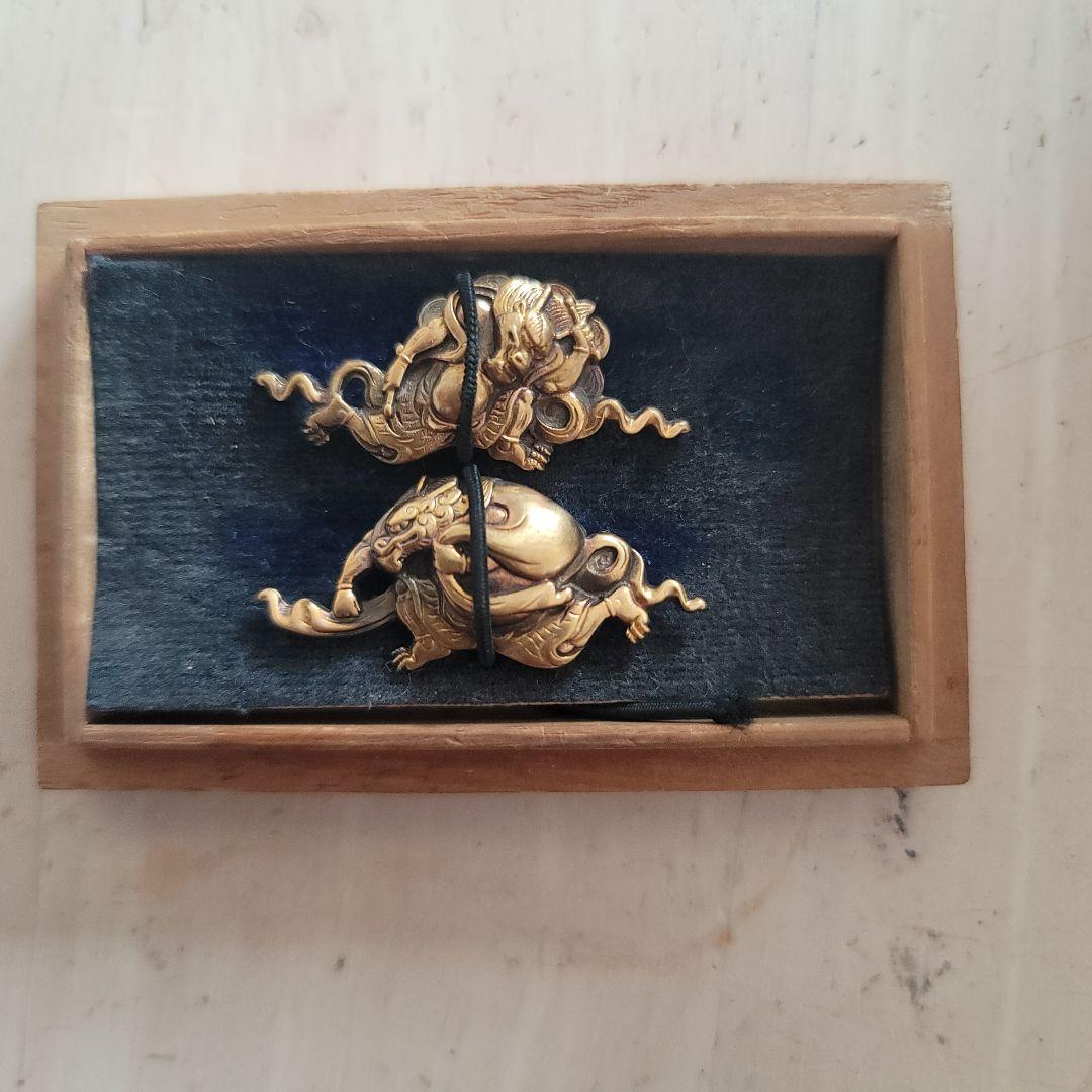 ★ラスト1set★目貫 風神雷神 容彫 金色絵 武具