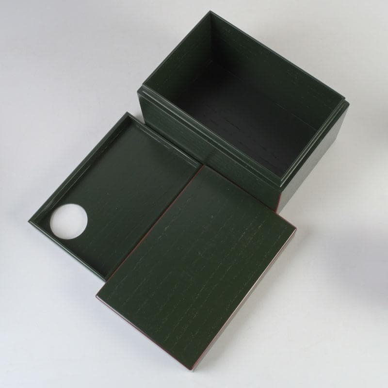 茶道具　桐木地本漆塗　青漆爪紅　利休茶箱　茶碗　棗など　七点　一式　M　9738