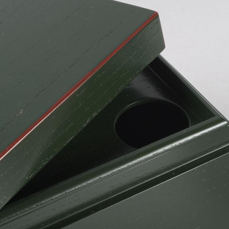 茶道具　桐木地本漆塗　青漆爪紅　利休茶箱　茶碗　棗など　七点　一式　M　9738