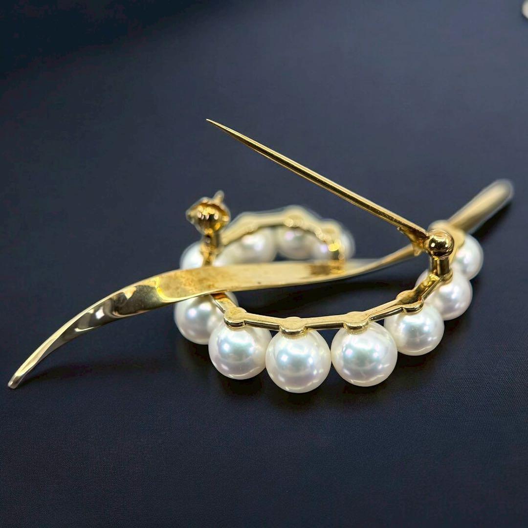 【極上】ミキモト　K18 アコヤ　本真珠　パール　ブローチ　コサージュ