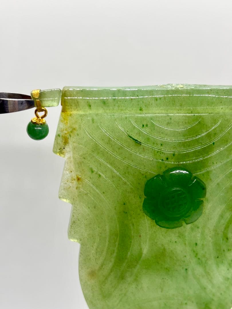 #伝統工芸士　斉藤本晴作 インド翡翠 『宝船 』彫刻置物