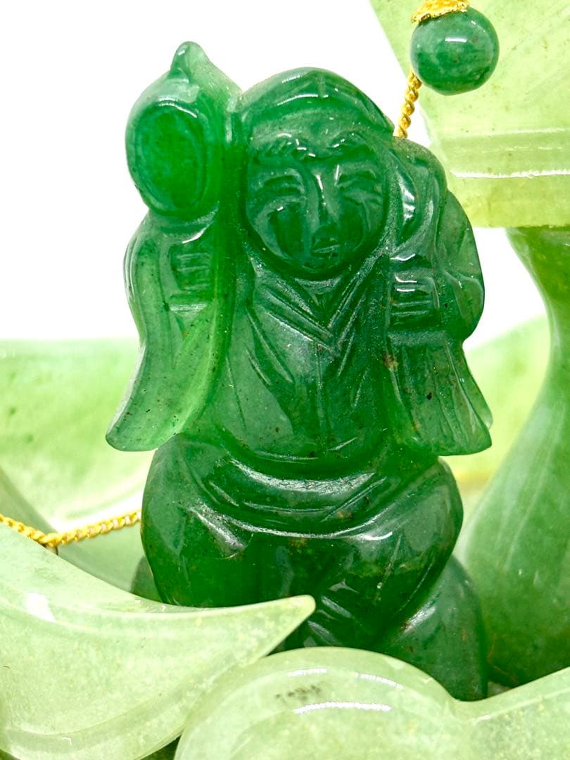 #伝統工芸士　斉藤本晴作 インド翡翠 『宝船 』彫刻置物
