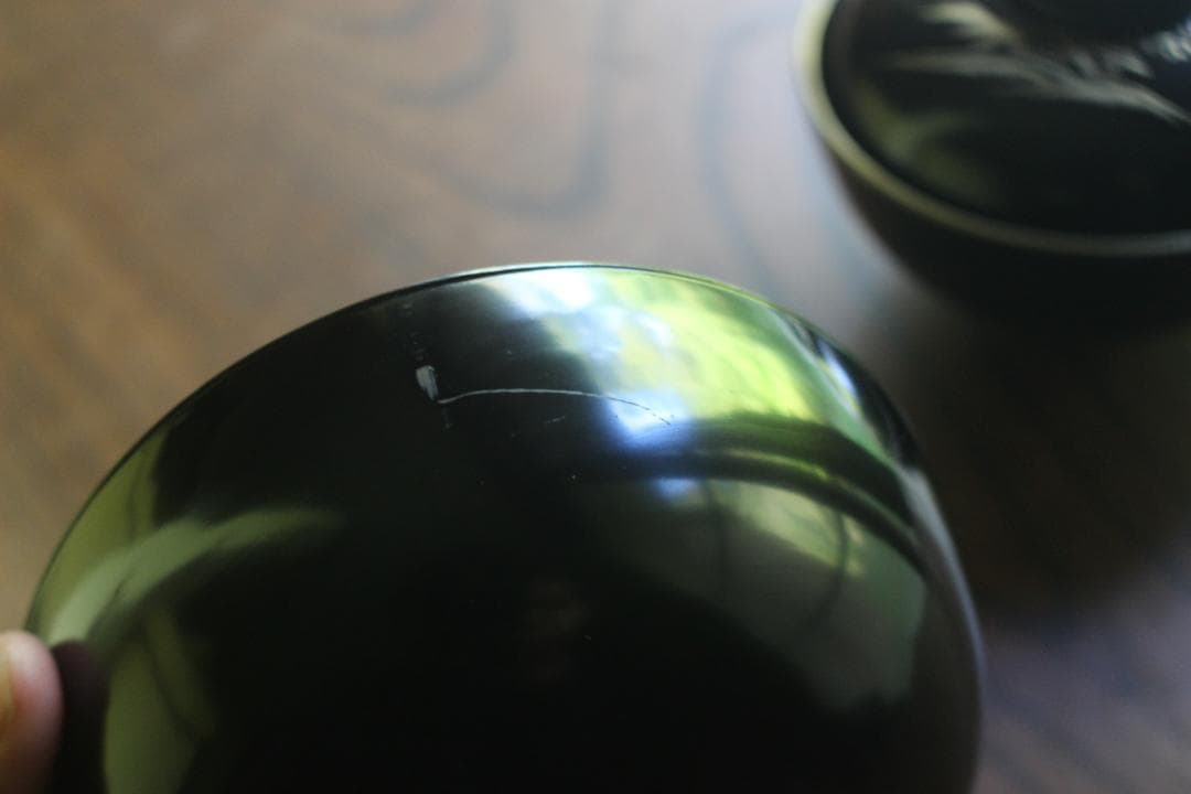 デッドストック！時代金縁黒漆に優美な松竹場沈金のお椀2点（検輪島塗蒔絵椀雑煮椀