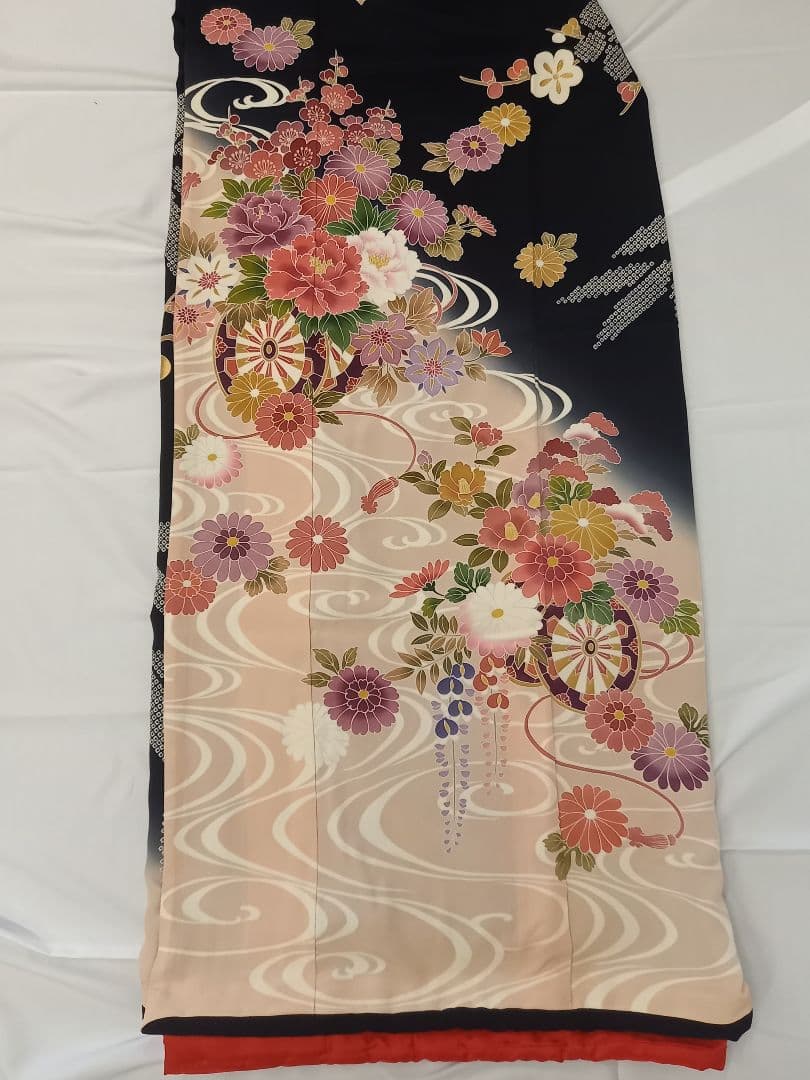黒引き振袖 友禅 くすみピンクぼかし 花柄 花嫁衣裳
