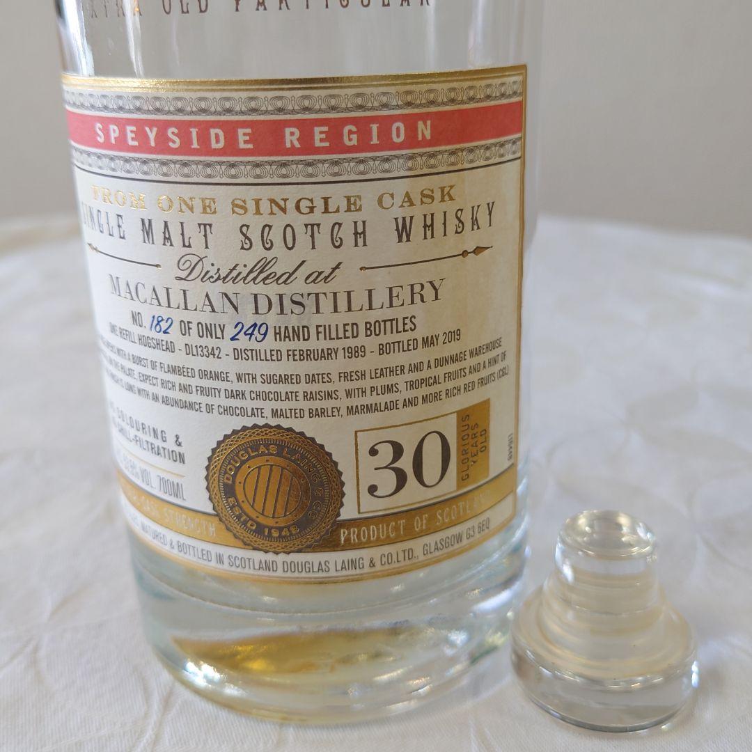 ウィスキーマッカラン１９８９ ３０年XOPダグラスレイン７００m空瓶l木箱付