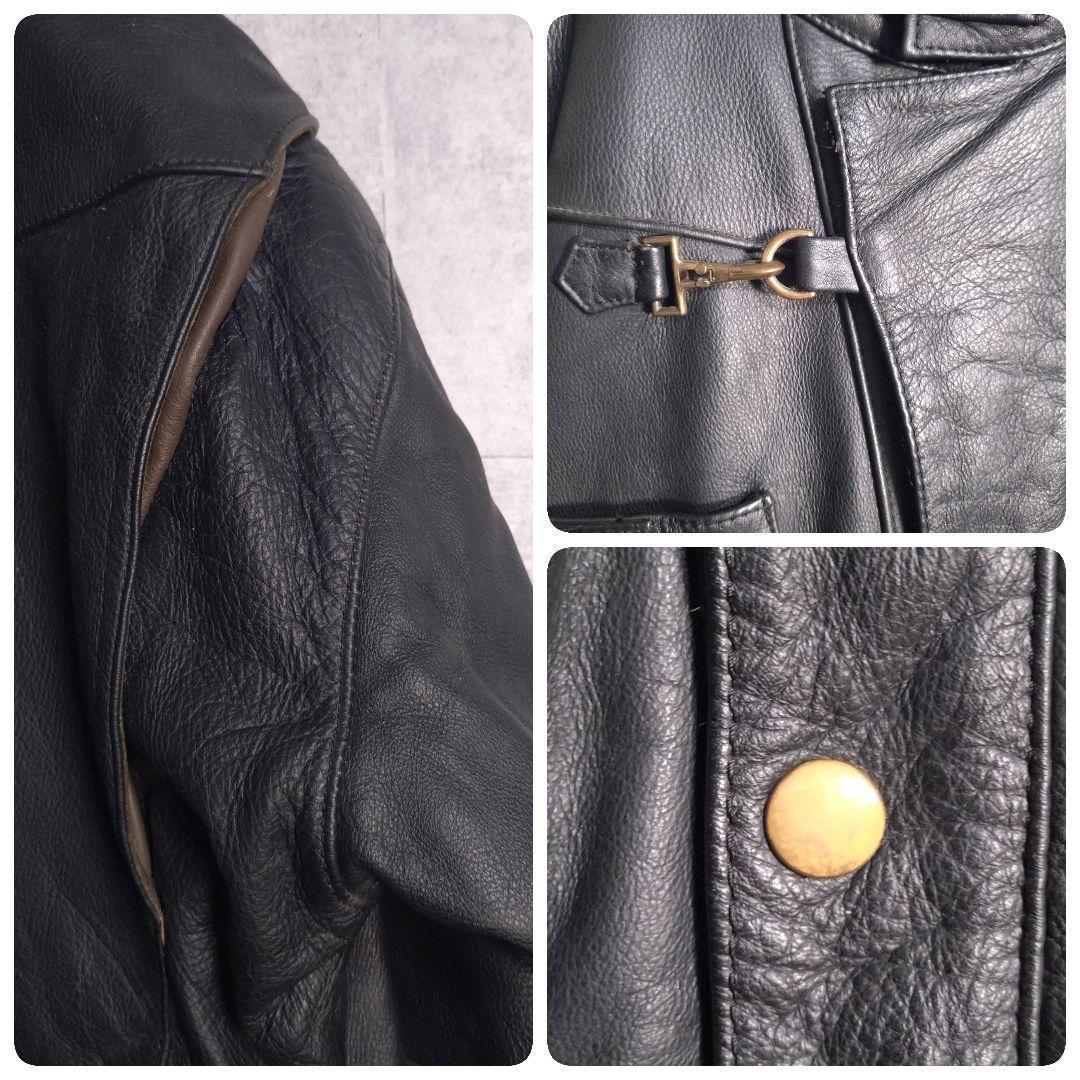 カドヤ★超希少 リアルレザー 牛革 エルボーパッチ ライダースジャケット 黒 L