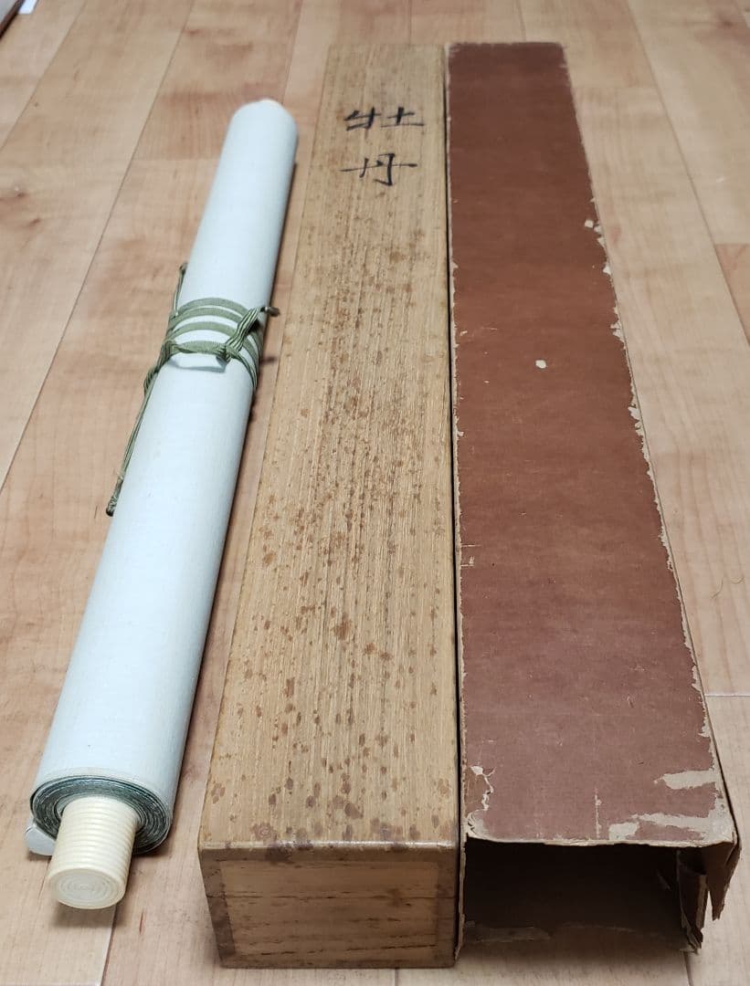 【牡丹図】里暁 2596 ボタン 共箱　掛け軸　肉筆