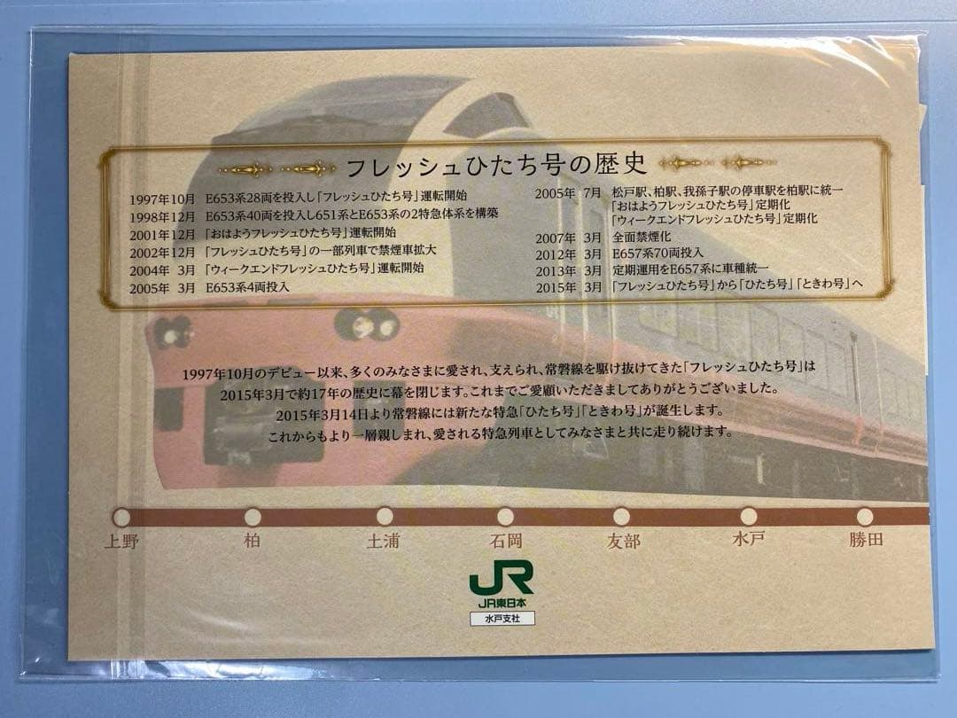 JR東日本　常磐線　さよなら　スーパーひたち号　フレッシュひたち号　記念入場券