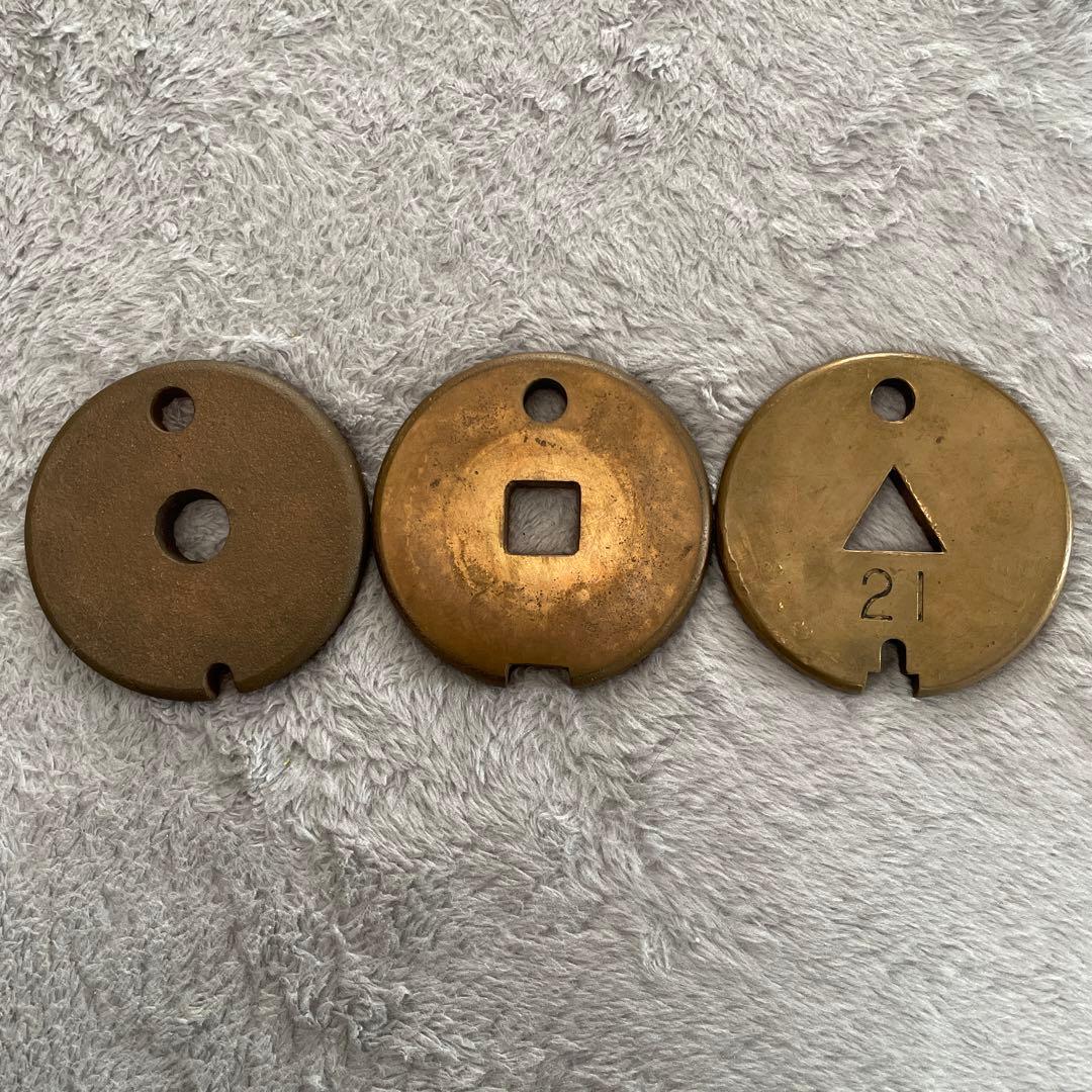 国鉄タブレット3個セット　鉄道廃品　国鉄通票タブレット玉　通票閉塞器