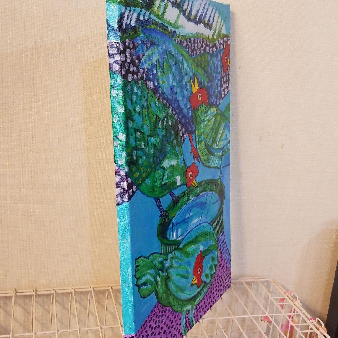 油絵　saosao　緑色のめんどりたち