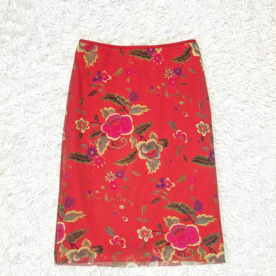 Vivienne Tam 膝丈 タイトスカート【Ｍ】 花柄 メッシュパワーネット