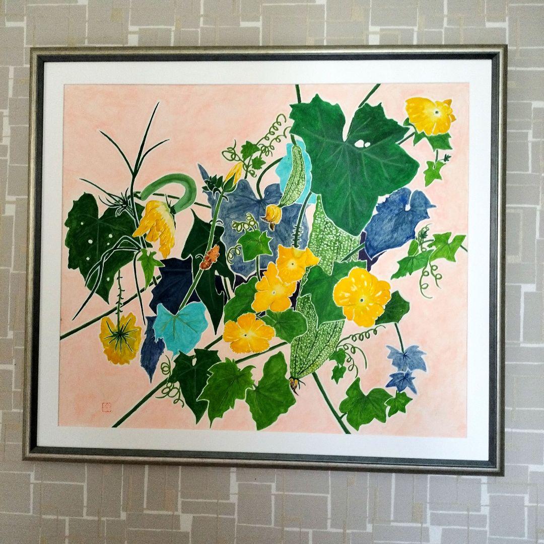 ヘチマの透明水彩画　アクリル板入り　白いマット入り