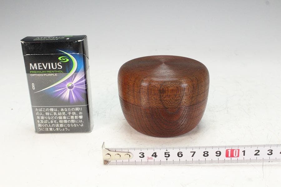 茶道具 塗師 辻 石斎作 糸目平棗 蓋内 雪蒔絵 共箱 美品(K-A642)