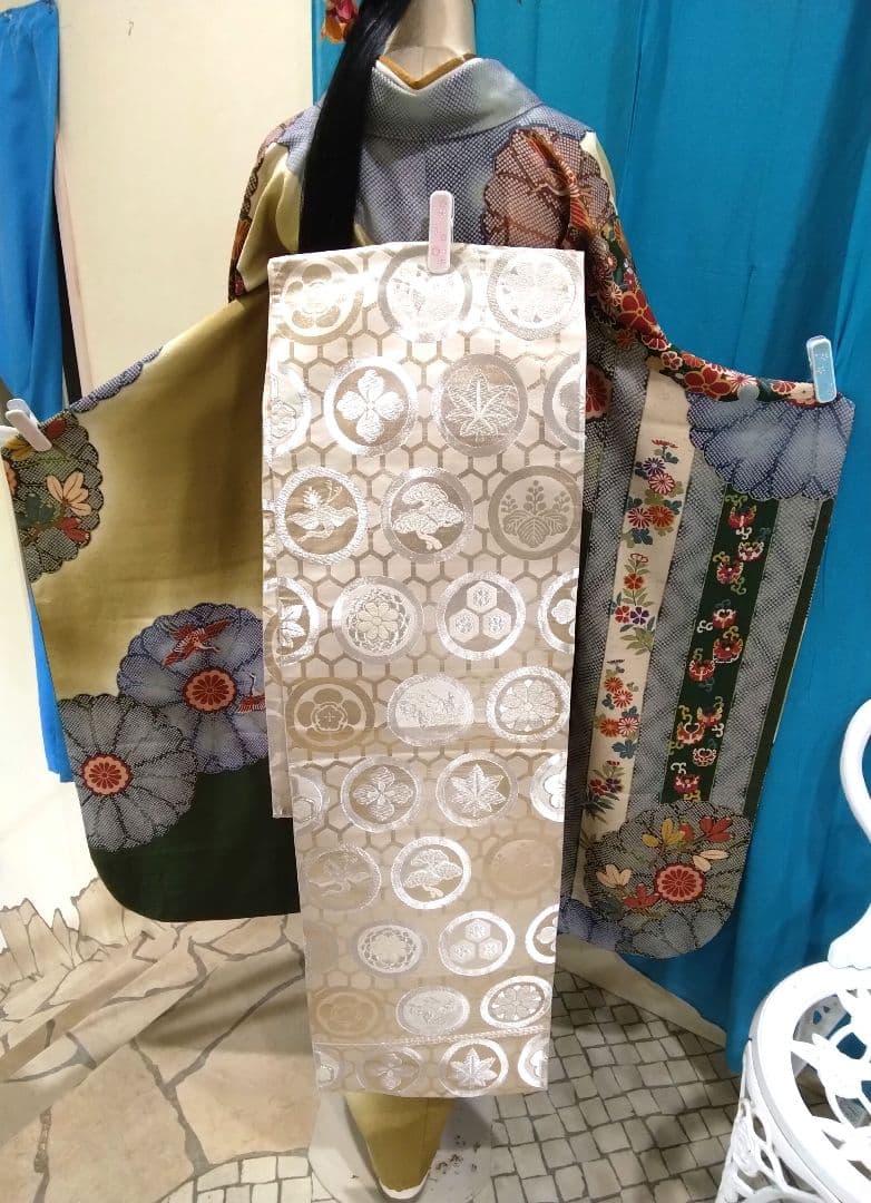 振袖フルセット、正絹振袖レトロ、成人式、重ね衿、帯揚げ帯締め、西陣高級袋帯、襦袢