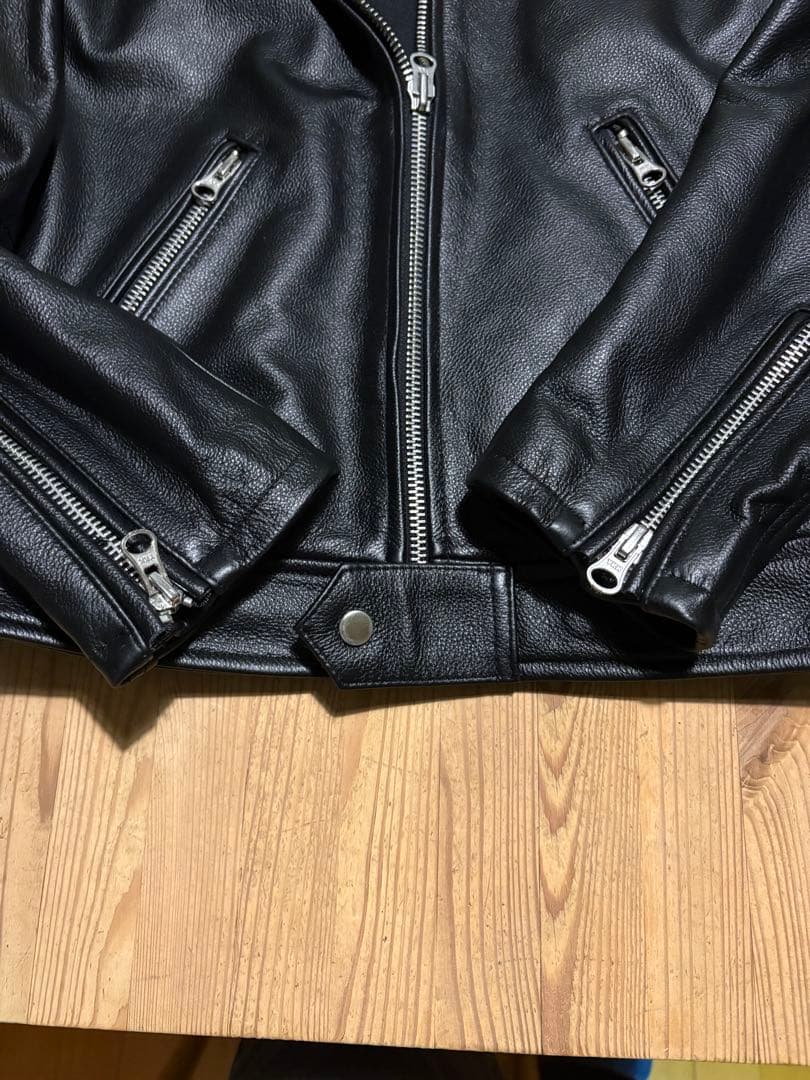 襟付き　シングルライダース　美品　XL シープスキン　裏フリース　ロンジャン