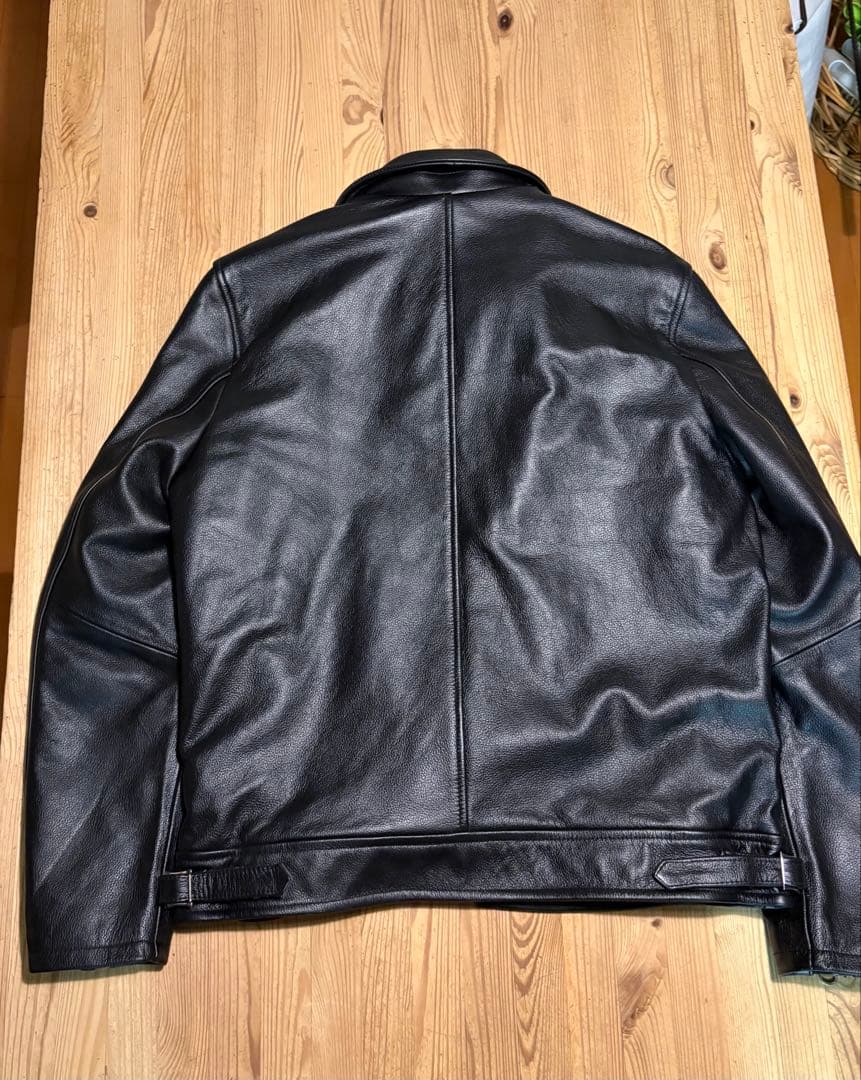 襟付き　シングルライダース　美品　XL シープスキン　裏フリース　ロンジャン