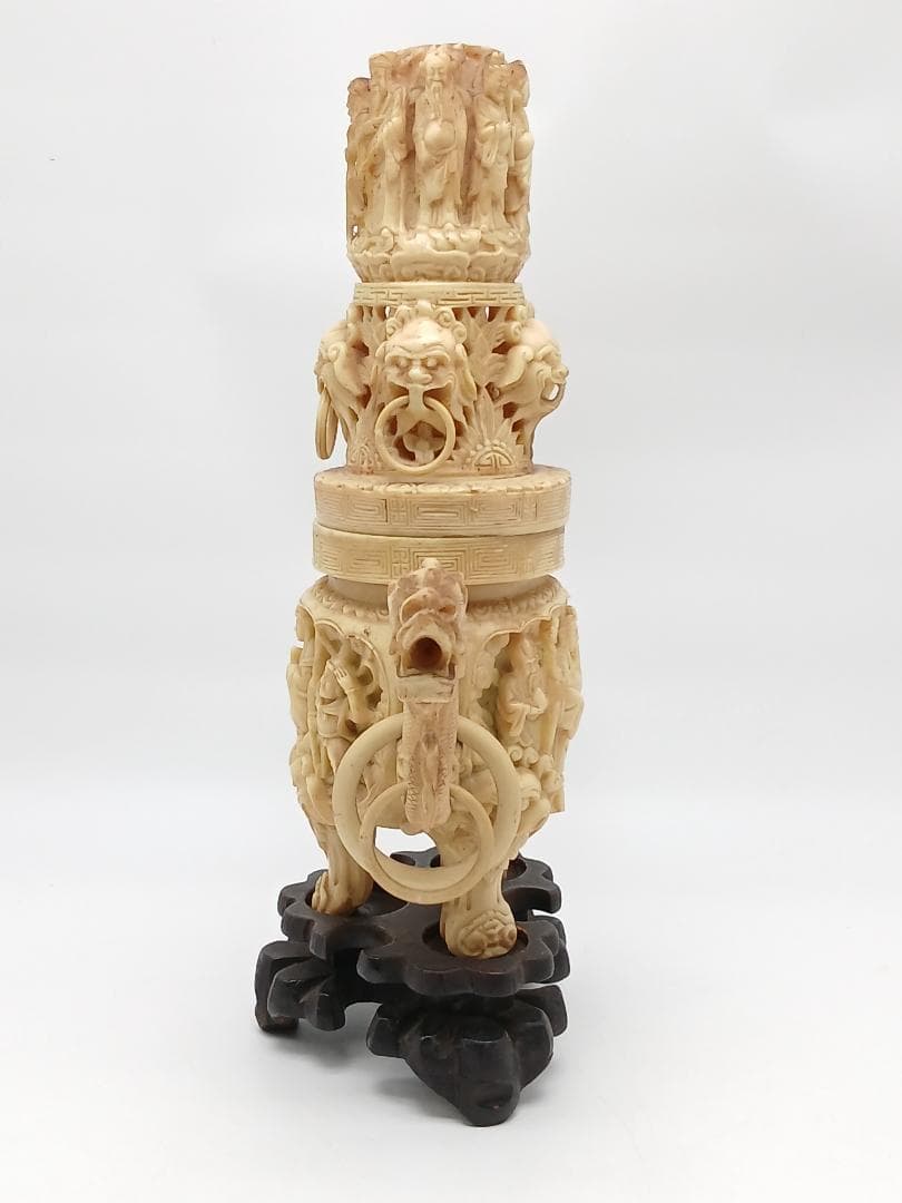 香炉　中国美術工芸　三つ足　獅子　龍　台付き