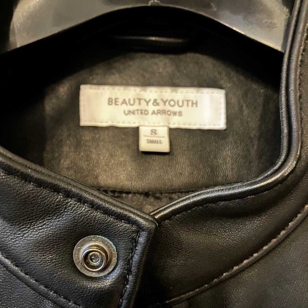 BEAUTY & YOUTH シングル ライダース・ジャケット（羊革、ブラック）