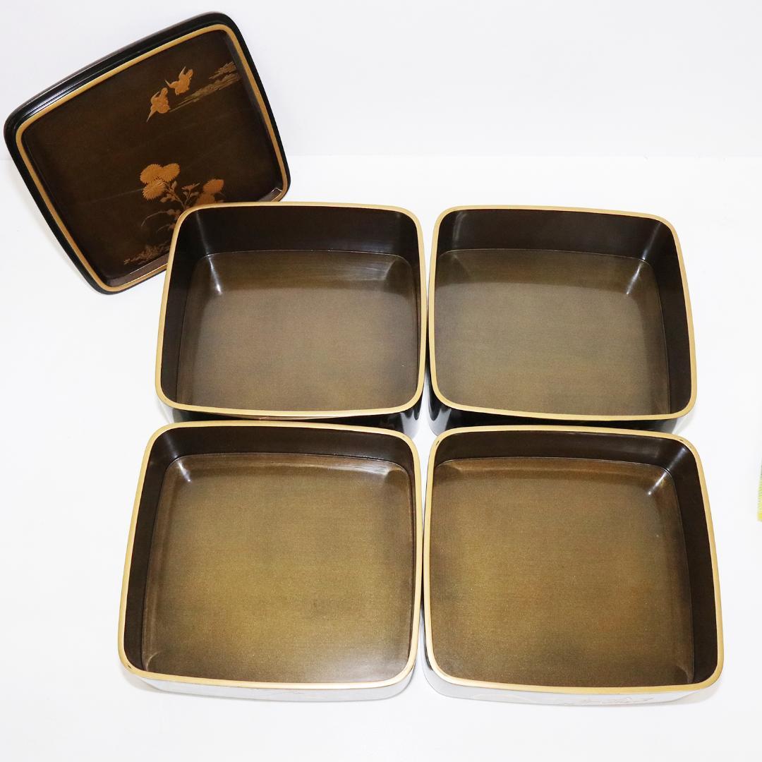 蒔絵 金彩 漆器 重箱 4段 梨地 岡持ち 木製 木箱付き