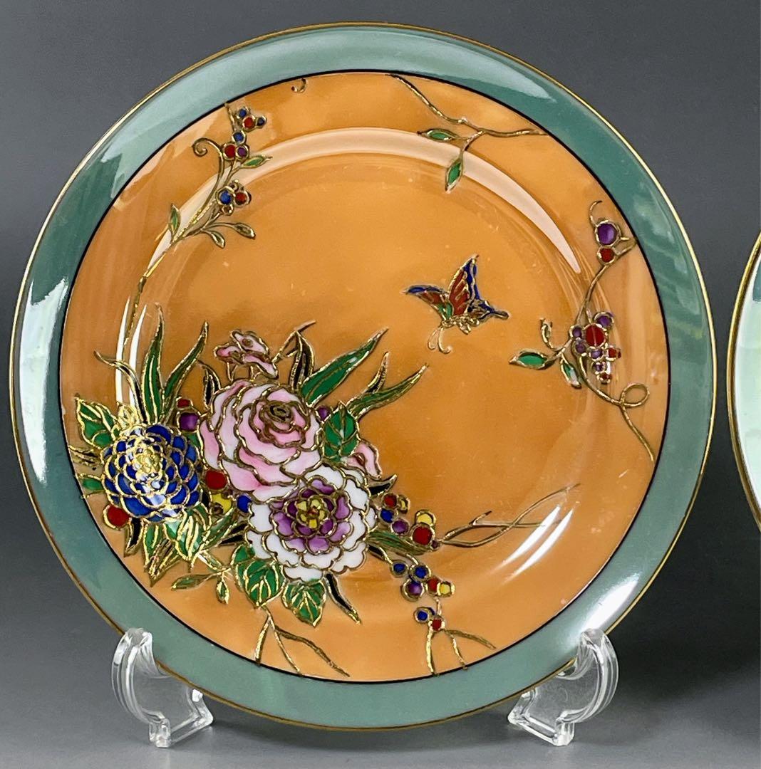 オールドノリタケ ラスター彩 ２枚セット 蝶 バラ 縁金盛り 小皿 プレート