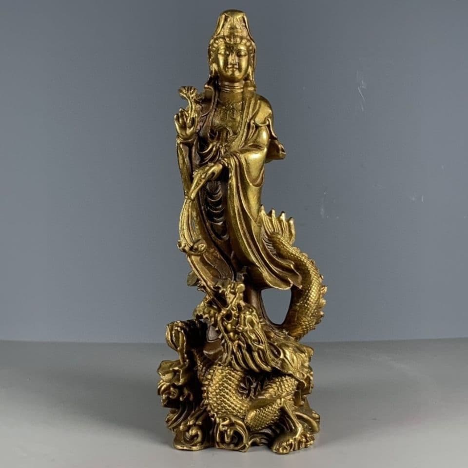 銅器 御龍観音仏像 観世音菩薩 鎮宅 辟邪 開運 風水 招財 置物 工芸品