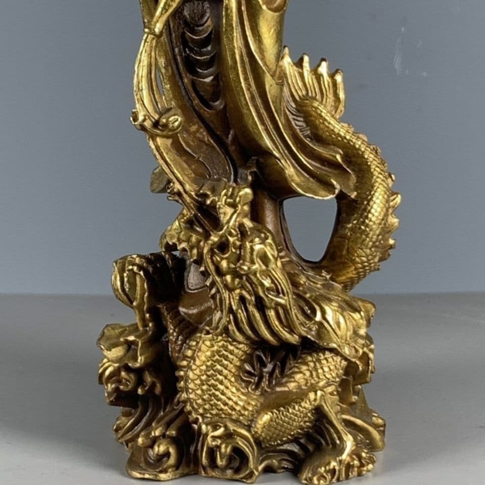 銅器 御龍観音仏像 観世音菩薩 鎮宅 辟邪 開運 風水 招財 置物 工芸品