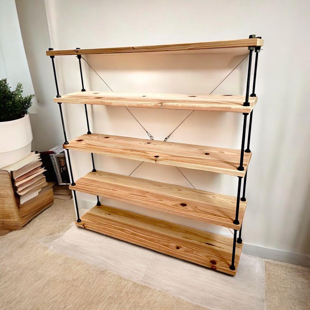 幅80cm☆ワイヤークロス 木製ラック☆食器棚☆木製シェルフ☆白木のシェルフ