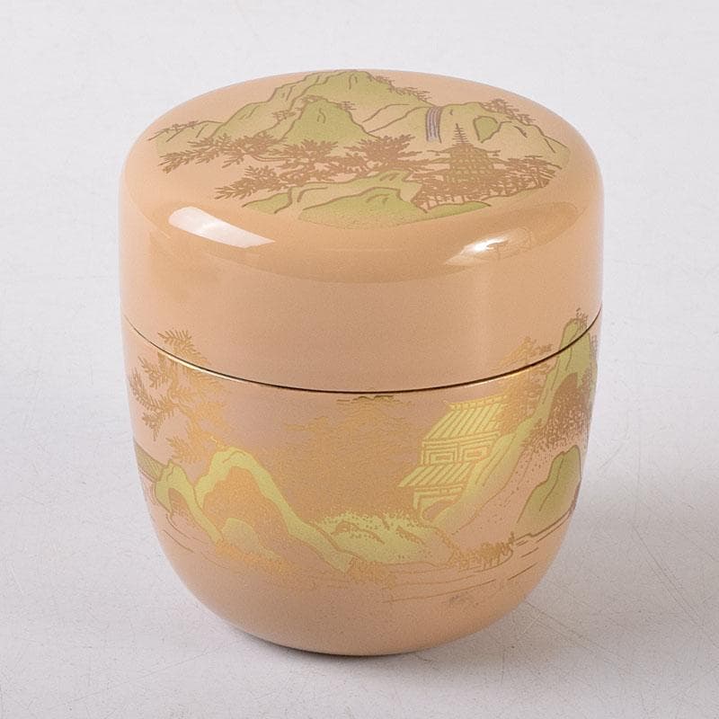 2216 中村宗哲作白漆　山水蒔絵　中棗　共布　鵬雲斎極め箱　MR8145