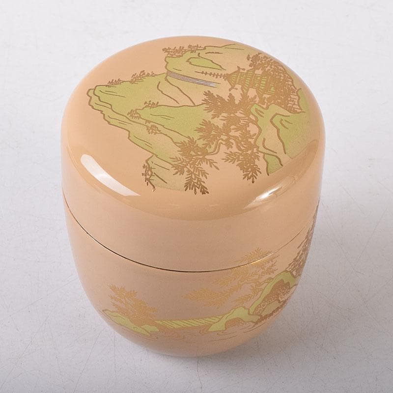 2216 中村宗哲作白漆　山水蒔絵　中棗　共布　鵬雲斎極め箱　MR8145