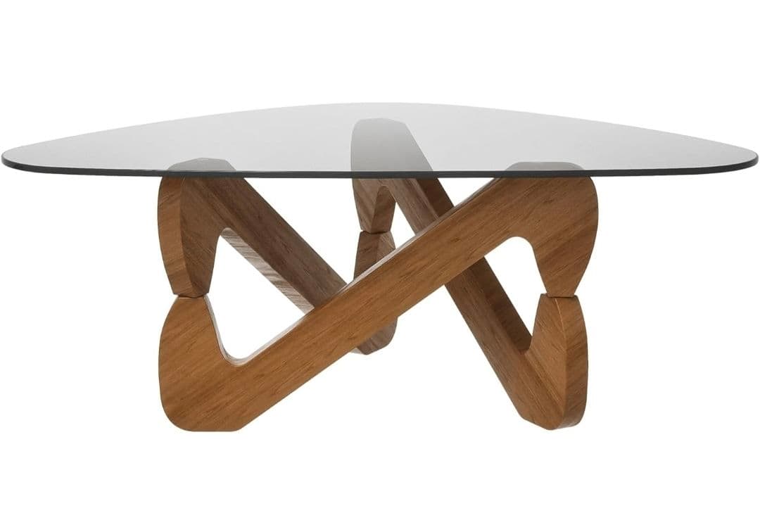 三角形ガラス天板のローテーブル