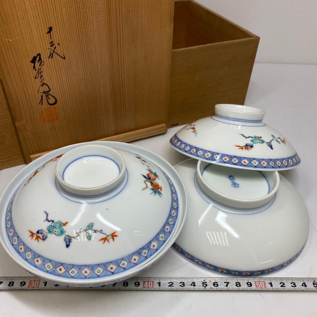 十二代　酒井田柿右衛門 蓋付丼2客　共箱　タエニ　東さ7-0607①