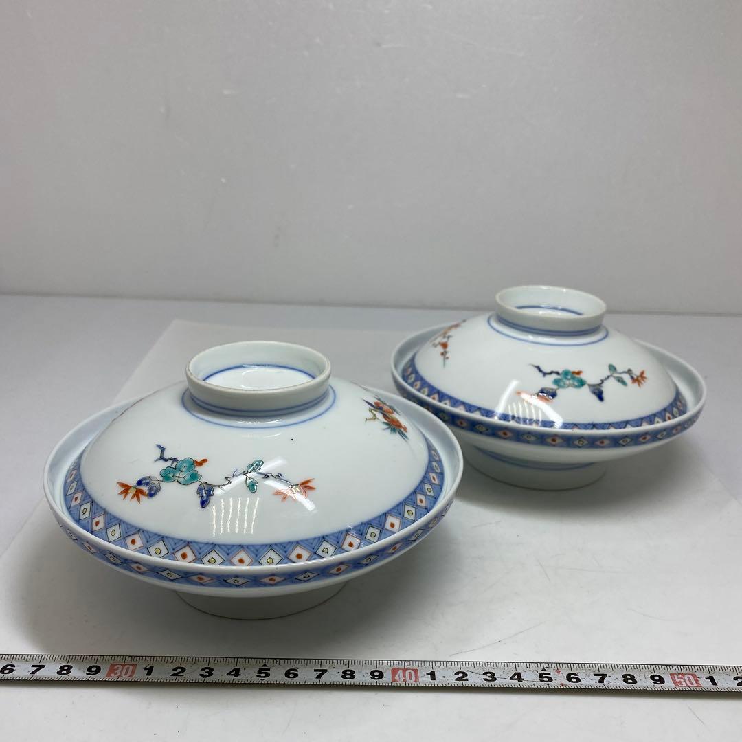 十二代　酒井田柿右衛門 蓋付丼2客　共箱　タエニ　東さ7-0607①