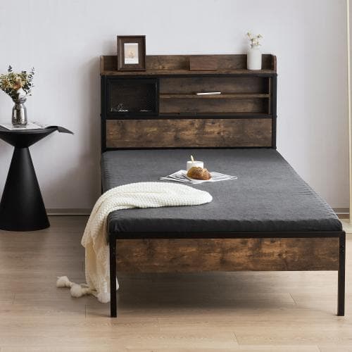 S ベッド コンセント 宮付き 収納  ヴィンテージ風 アイアンベッド