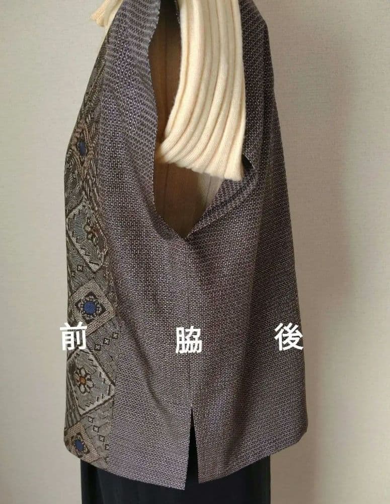 大島紬リメイクワイドパンツ ベスト セットアップ 龍郷